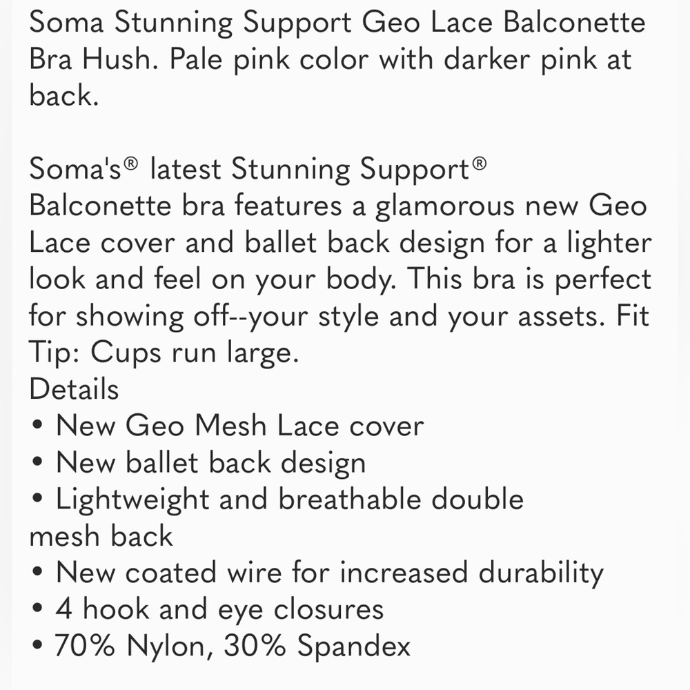 NWOT! Soma Stunning Support Geo Lace Full Coverage Padded Straps Bra 36DDD - Picture 5 of 11